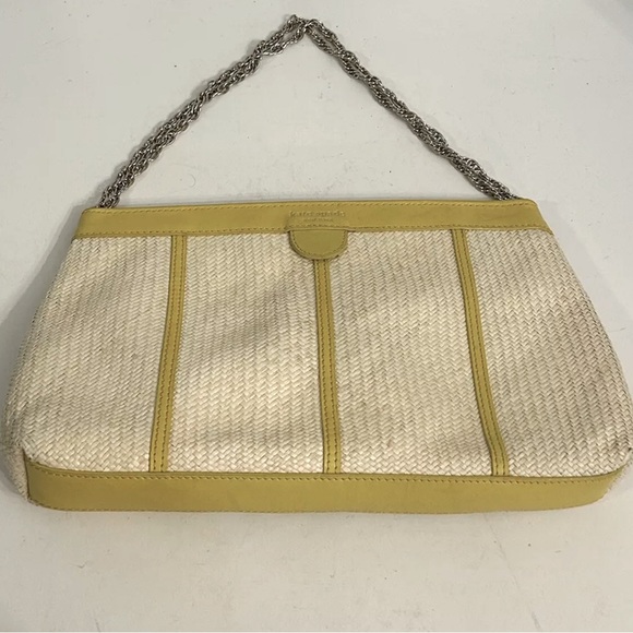 Kate Spade Clutch Handbag With Metal Chain Strap Straw and Yellow Leather 12”x8” - Picture 1 of 8